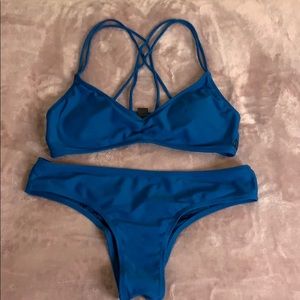 VOLCOM blue bikini top and bottoms